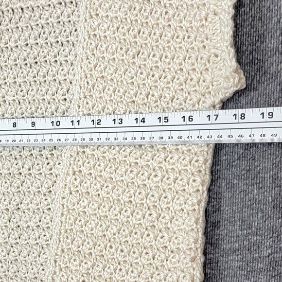 Hand Made Knit Sweater Vest Womens Small Ivory Crochet Open Front Cardigan - Picture 6 of 8